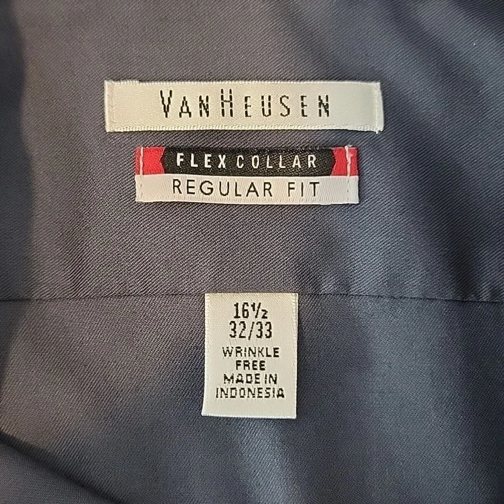 Van Heusen Black Dress Shirt Regular Fit Stretch Collar Mens Size 16.5